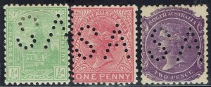 SOUTH AUSTRALIA 1905 QV GPO PERF SA OFFICIALS ½D , 1D AND 2D WMK CROWN/A