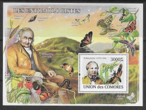 Comoro Islands #1054  SS  Butterflies and Entomologists    2008/9  MNH