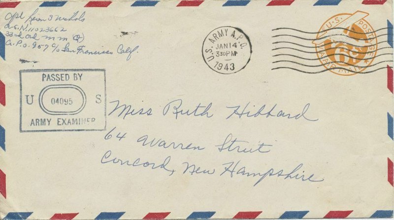 Envelope from APO 957 Hawaii 1943 Passed by Army examiner 