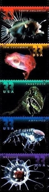 2000 33c Deep Sea Creatures, Strip of 5 Scott 3439-3443 Mint F/VF NH