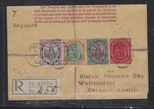 ST KITTS PS WRAPPER  (P1108B) 1913 UPRATED 6D+3D+1/2D COLUMBUS  REG TO AUSTRIA