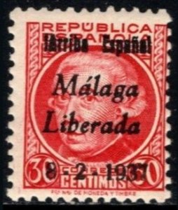 1937 Spain Propaganda Civil War Stamp 30 Centimos Malaga Liberated 8-2-1937