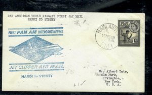 FIJI ISLANDS COVER (P0303B) 1959 QEII 1/- FFC COVER TO AUSTRALIA THEN TO USA 