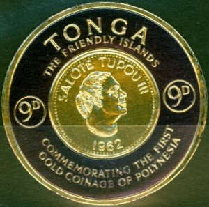 Tonga 1963 9d Violet & Gold SG132 Proof Coat of Arms Instead of Queen Salote ...