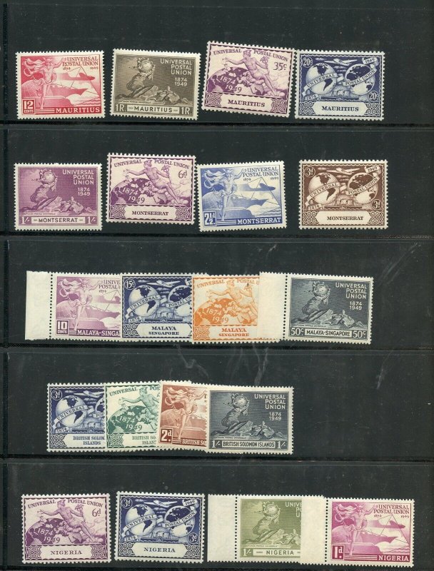 BRITISH COMMONWEALTH 1949 UPU  35 COMPLETE SETS PLUS EXTRA PARTS OF SETS MINT NH