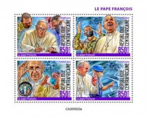 Central Africa - 2020 Pope Francis - 4 Stamp Sheet - CA200502a