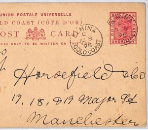 GOLD COAST QV Card ELMINA 1895 *Lakyenne* Message Per LIVERPOOL Packet CDS PJ114