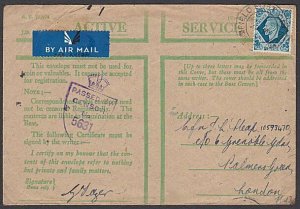 EGYPT 1944 GB Forces Honour Envelope - 10d added for Airmail - censor.......P147