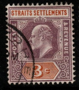 MALAYA STRAITS SETTLEMENTS SG111 1902 3c DULL PURPLE & ORANGE USED