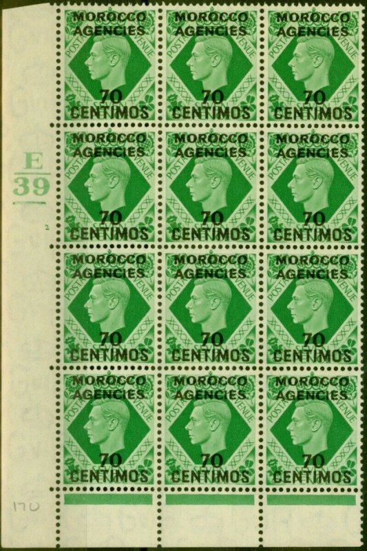 Morocco Agencies 1940 70c on 7d Emerald Green SG170 V.F MNH Control Corner Bl...