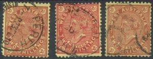 VICTORIA 1902 QV 2/- ALL 3 SHADES WMK V/CROWN PERF 12.5 USED