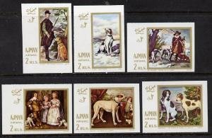 Ajman 1968 DOGS PAINTINGS set (6v) Imperforated Mint (NH)