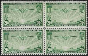 C21 Mint,OG,HR/NH... Block of 4... SCV $40.00...Bottom pair is Never Hinged...XF