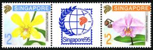 Singapore 615-616a pair/label, MNH. Orchids, 1992