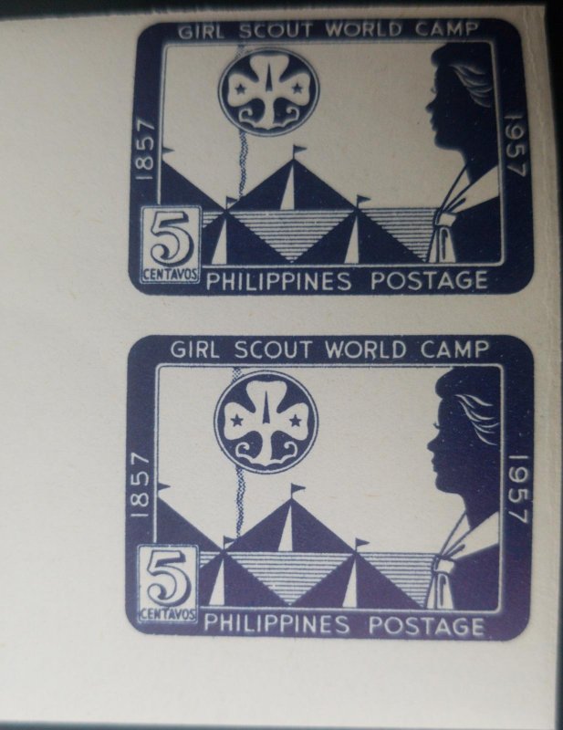 J) 1957 PHILIPPINES GIRL SCOUT WORLD CAMP, IMPERFORATED, MNH