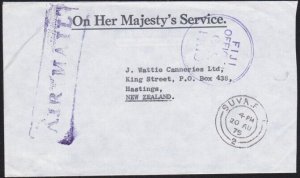 FIJI 1975 OHMS cover to NZ - Official Paid ex Suva.........................A7862