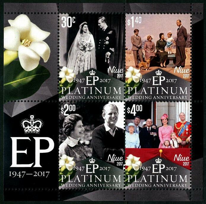 HERRICKSTAMP NEW ISSUES NIUE Sc.# 964a QE II Platinum Anniv. S/S