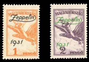 Hungary #C24-25 Cat$160, 1931 Zeppelin, set of two, never hinged