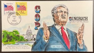 2879 & 2880 Collins Hand Painted cachet Old Glory, Newt Gingrich FDC 1994