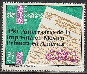 MEXICO 1625, 450th ANNIV OF THE PRINTING PRESS IN MEXICO 1st IN AMERICA MNH VF