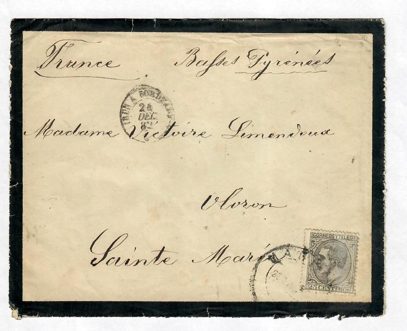 Mourning Cover Spain-France 1882 Sc#246