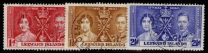 LEEWARD ISLANDS GVI SG92-94,  1937 CORONATION set, VERY FINE USED. CDS