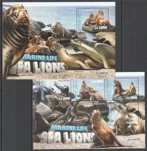 OZ0196 2016 SIERRA LEONE ANIMALS FAUNA MARINE LIFE SEA LIONS KB+BL MNH STAMPS