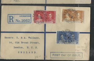 NORTHERN RHODESIA  COVER  (P1002BB) KGVI CORONATION SET ON REG FDC TO ENGLAND