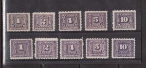 Canada #J1 - #J10 VF Mint Set