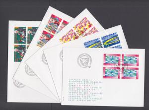Switzerland Mi 1571/1596, 1996 issues, 4 complete sets in blocks of 4 on 14 FDCs