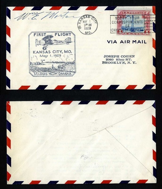 # C11 on CAM # 28 First Flight cover from Kansasss, Missouri dated 5-1-1929