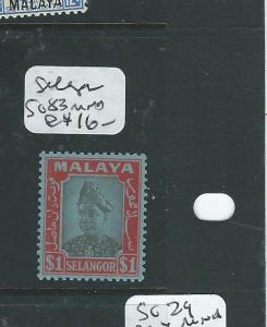 MALAYA SELANGOR (P0308B2) SULTAN $1.00   SG 83  MNH