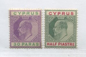 Cyprus KEVII 1902 30 paras and 1 piastre mint o.g. hinged