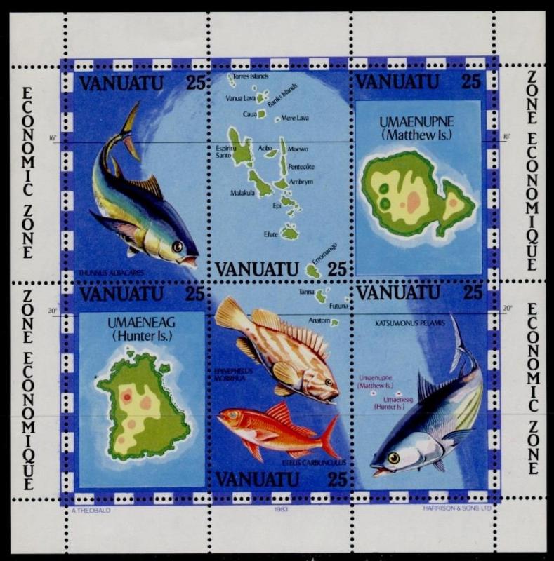 Vanuatu 353 MNH Economic Zone, Fish, Map