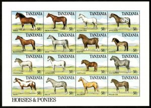 Tanzania 1991 - Horses & Ponies - Sheet of 16v - Scott 767 - MNH