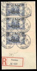 German Colonies, German Offices in China #54 Cat$120++, 1906 $1 on 2m, vertic...