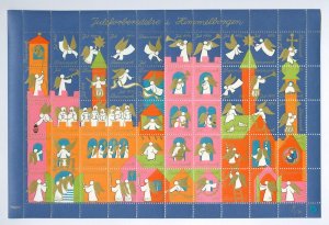 Denmark. Christmas Sheet 1970. Mnh. Folded. 3 Sides Perfor. Angels. Artist Queen