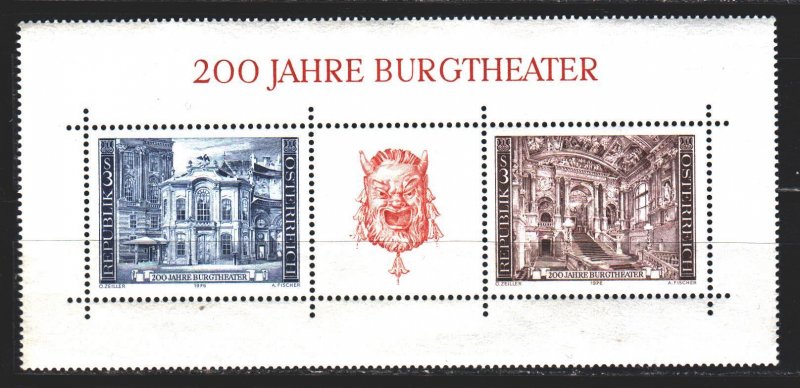 Austria. 1976. Bl 3. Theater, architecture. MVLH.