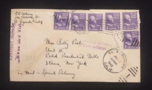 C) 1942. UNITED STATES. INTERNAL MAIL. MULTIPLE STAMPS.  XF