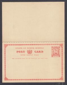 North Borneo H&G 10 mint 1894 1c Postal Reply Double Card, F-VF