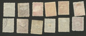 TURKEY - 12 USED/MH STAMPS - TYPE - VARIETY OF COLOR 