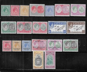 ST. KITTS NEVIS SCOTT #79-90/99-106 1938-51 GEORGE VI SETS -MINT LIGHT HINGED