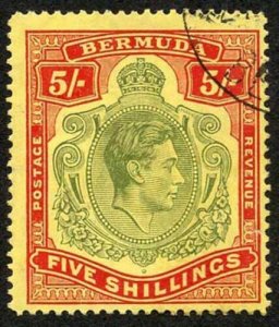 Bermuda SG118b KGVI 5/- Pale Green and Red/yellow Line Perf 14.25 (Ref 103) 
