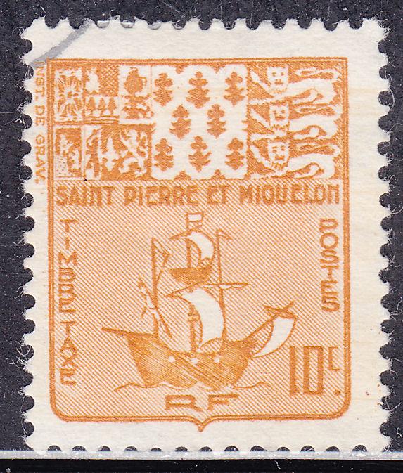 St. Pierre & Miquelon J68 USED 1947 Arms & Fishing Post Due