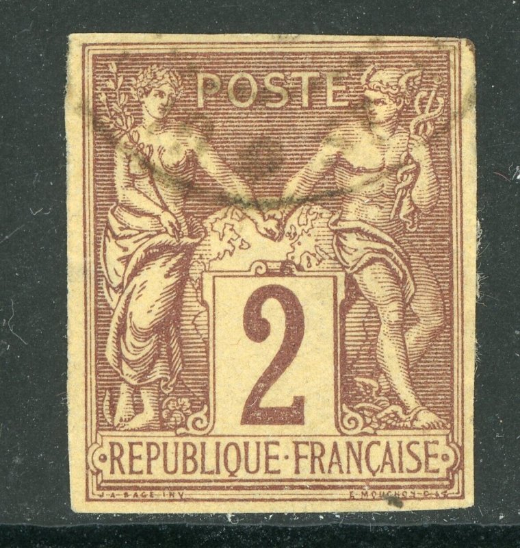 France Colonies 1878 Peace & Commerce 2¢ Brown Type 2 Sc# 39 VFU D659