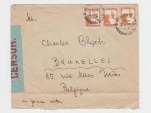 PALESTINE -BELGIUM 1939 EARLY CENSOR COVER T.No17 RED ON BLUE/GREEN PAPER