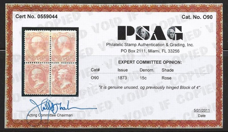 United States o90 OGNH.....Perfect Centering - PO Fresh!! - with Cert