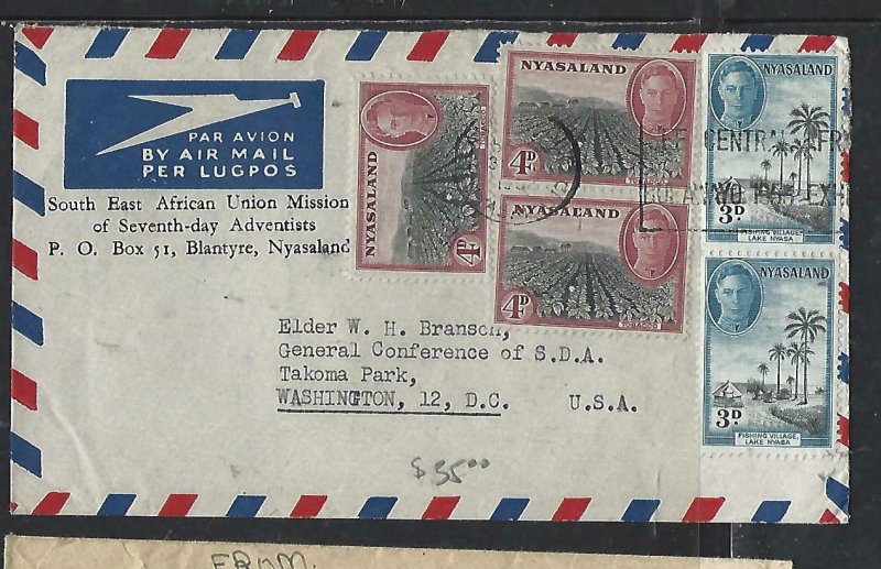 NYASALAND COVER (PP0111B) KGVI  4DX3+3D2 A/M TO USA