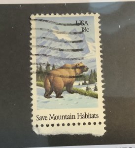 USA 1981 Scott 1923 used - 18c Wildlife habitats,  Mountain, bear