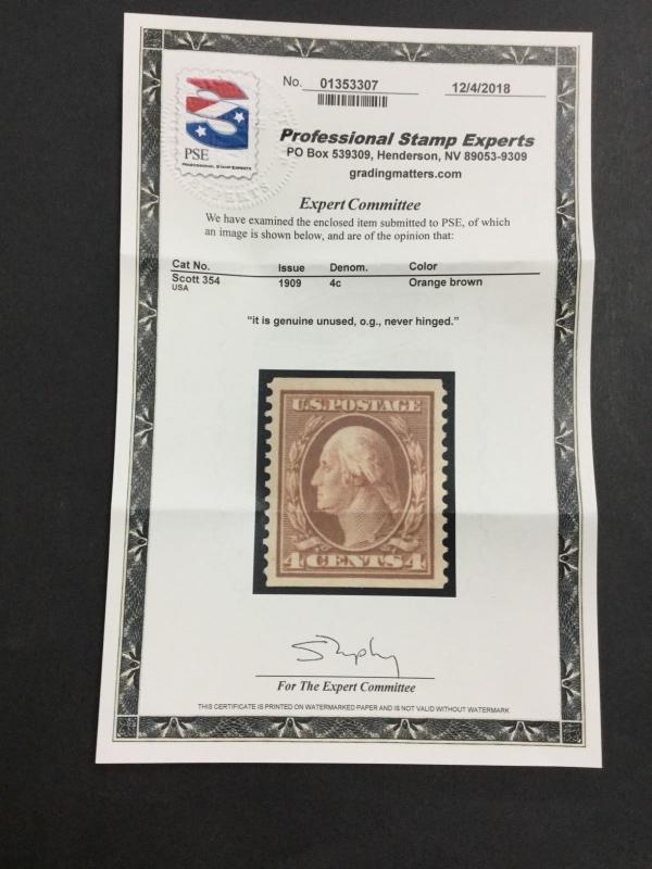 MOMEN: US STAMPS #354 MINT OG NH XF PSE CERT